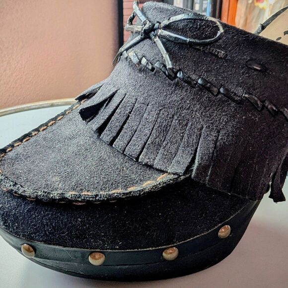 Lei Vintage Y2k Black Tassel Platform Mule Clog Heels - Picture 4 of 7